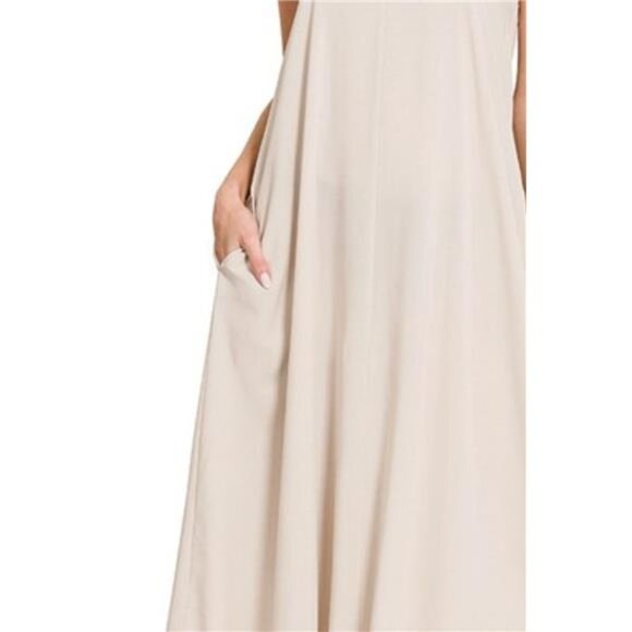 Zenana Woven Arc Hem Cami Dress With Flowy Pockets - Picture 3 of 3